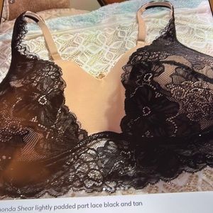 Ladies Rhonda Shear  lightly  padded part lace black and tan color